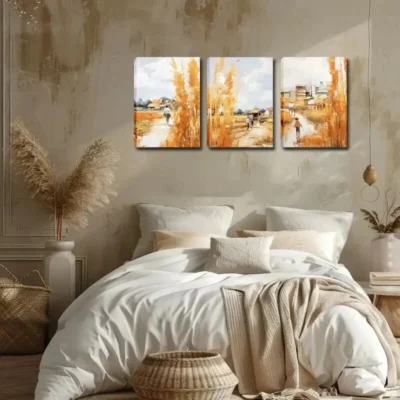 3pcs The Golden Rice Fields And The Busy People Wall Art Set Canvas Framed 40x60cm - High Quality Print 100% Australian Made Wall Canvas Ready to Hang