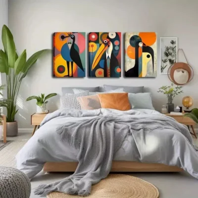 3pcs Colorful Paintings of Birds Wall Art Set Canvas Framed 40x60cm - High Quality Print 100% Australian Made Wall Canvas Ready to Hang