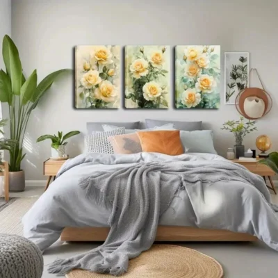 3pcs Yellow Flowers in Watercolors Wall Art Set Canvas Framed 40x60cm - High Quality Print 100% Australian Made Wall Canvas Ready to Hang