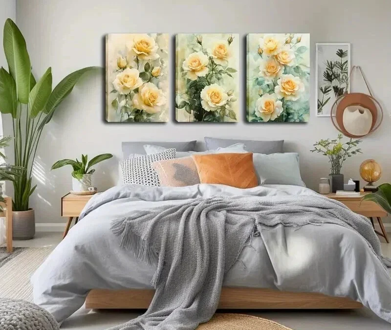 3pcs Yellow Flowers in Watercolors Wall Art Set Canvas Framed 40x60cm – High Quality Print 100% Australian Made Wall Canvas Ready to Hang