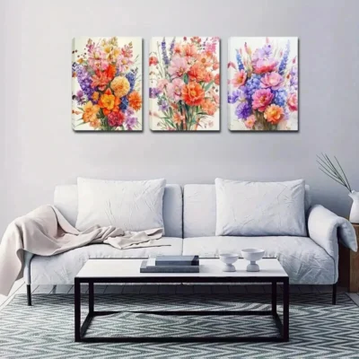 3pcs Colorful flowers Wall Art Set Canvas Framed 40x60cm - High Quality Print 100% Australian Made Wall Canvas Ready to Hang