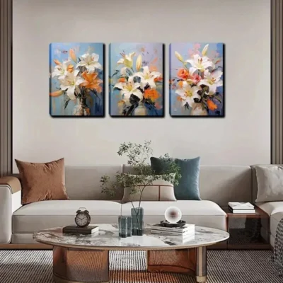 3pcs The Lily in Full Bloom in a Vase Wall Art Set Canvas Framed 40x60cm - High Quality Print 100% Australian Made Wall Canvas Ready to Hang