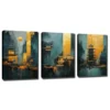 3pcs The Chinese Architectural Of Gold Foil Wall Art Set Canvas Framed 40x60cm - High Quality Print 100% Australian Made Wall Canvas Ready to Hang - Image 2