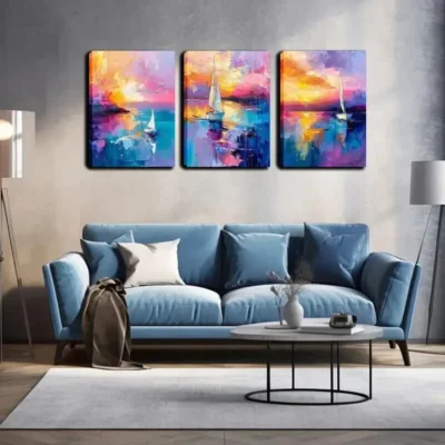 3pcs The White Sailboat In The Sea Wall Art Set Canvas Framed 40x60cm - High Quality Print 100% Australian Made Wall Canvas Ready to Hang