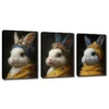 3pcs Yellow Scarf, Rabbit Wall Art Set Canvas Framed 40x60cm - High Quality Print 100% Australian Made Wall Canvas Ready to Hang - Image 3