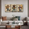 3pcs Stylish Cat Bull Sheep Wall Art Set Canvas Framed 40x60cm - High Quality Print 100% Australian Made Wall Canvas Ready to Hang - Image 2