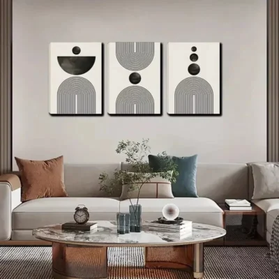 3pcs Black & White Geometric Wall Art Set Canvas Framed 40x60cm - High Quality Print 100% Australian Made Wall Canvas Ready to Hang
