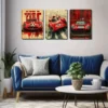 3pcs Fiery Red Racing Vehicle Wall Art Set Canvas Framed 40x60cm - High Quality Print 100% Australian Made Wall Canvas Ready to Hang - Image 2