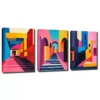 3pcs The Colorful Architectural Stairway Wall Art Set Canvas Framed 40x60cm - High Quality Print 100% Australian Made Wall Canvas Ready to Hang - Image 3