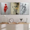 3pcs Abstract Figure Gold Gray Red Ladies White Wall Art Set Canvas Framed 40x60cm - High Quality Print 100% Australian Made Wall Canvas Ready to Hang - Image 2