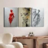 3pcs Abstract Figure Gold Gray Red Ladies White Wall Art Set Canvas Framed 40x60cm - High Quality Print 100% Australian Made Wall Canvas Ready to Hang - Image 3