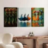 3pcs Elegant Women Orange Blue Vibrant Abstract Wall Art Set Canvas Framed 40x60cm - High Quality Print 100% Australian Made Wall Canvas Ready to Hang - Image 2