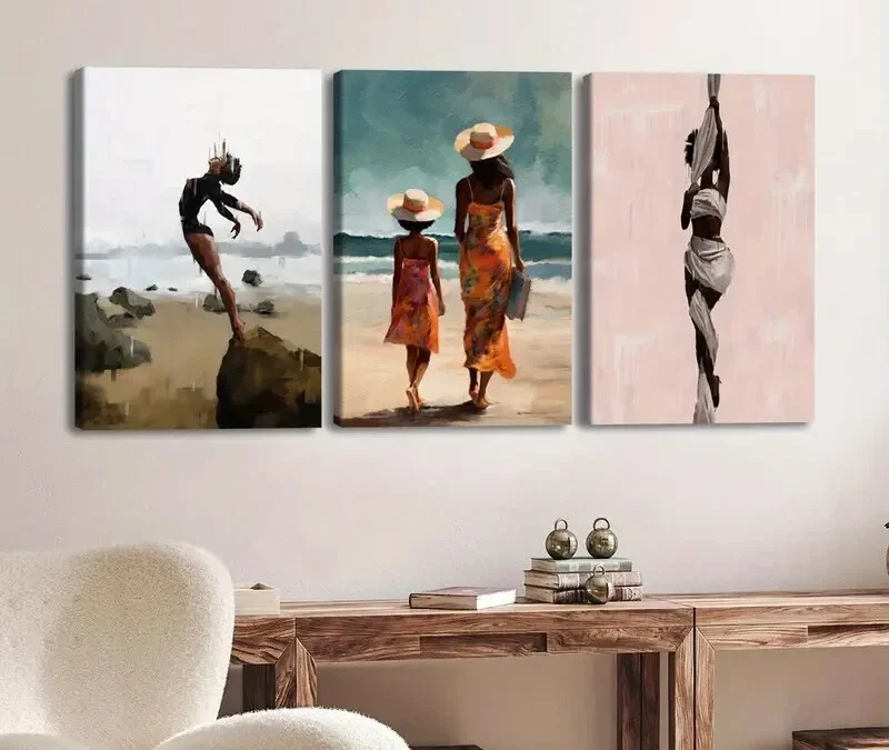 3pcs Fashion Artistic Vibrant Beach Scene Ladies Wall Art Set Canvas Framed 40x60cm – High Quality Print 100% Australian Made Wall Canvas Ready to Hang