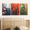 3pcs Exquisite Peacock Animal Florals Gold Blue Wall Art Set Canvas Framed 40x60cm - High Quality Print 100% Australian Made Wall Canvas Ready to Hang - Image 2