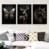 3pcs Animal Butterfly Cat Gold Black Modern Deer Wall Art Set Canvas Framed 40x60cm - High Quality Print 100% Australian Made Wall Canvas Ready to Hang - Image 2