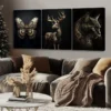 3pcs Animal Butterfly Cat Gold Black Modern Deer Wall Art Set Canvas Framed 40x60cm - High Quality Print 100% Australian Made Wall Canvas Ready to Hang - Image 3