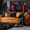 3pcs Anime Comic Vivid Color Samurai Thunder Red Wall Art Set Canvas Framed 40x60cm - High Quality Print 100% Australian Made Wall Canvas Ready to Hang