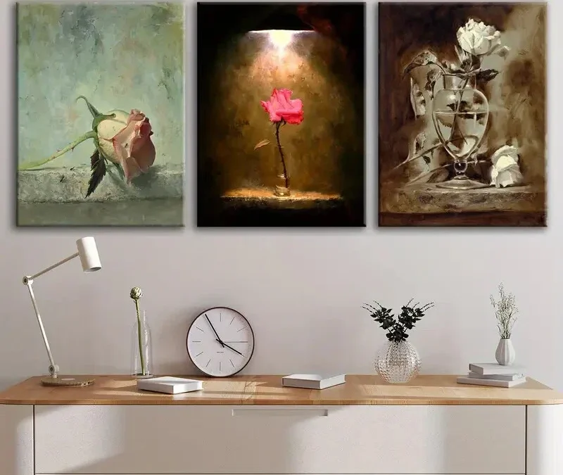 3pcs Vintage Oil Painting Style Rose Leopard Lion Wall Art Set Canvas Framed 40x60cm – High Quality Print 100% Australian Made Wall Canvas Ready to Hang