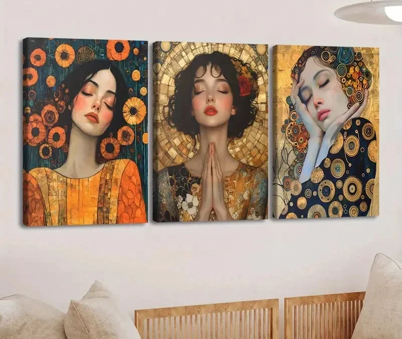 3pcs Abstract Women Black & Golden Red Rose Blue Wall Art Set Canvas Framed 40x60cm – High Quality Print 100% Australian Made Wall Canvas Ready to Hang