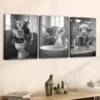 3pcs Highland Cows Bath Yaks, Gray White Buffalo Wall Art Set Canvas Framed 40x60cm - High Quality Print 100% Australian Made Wall Canvas Ready to Hang - Image 2