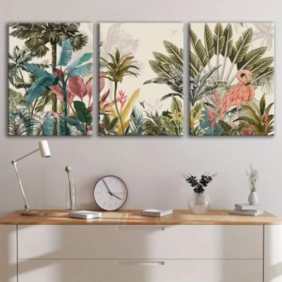 3pcs Beautiful Forest Flowers And Birds Blue Red Wall Art Set Canvas Framed 40x60cm - High Quality Print 100% Australian Made Wall Canvas Ready to Hang