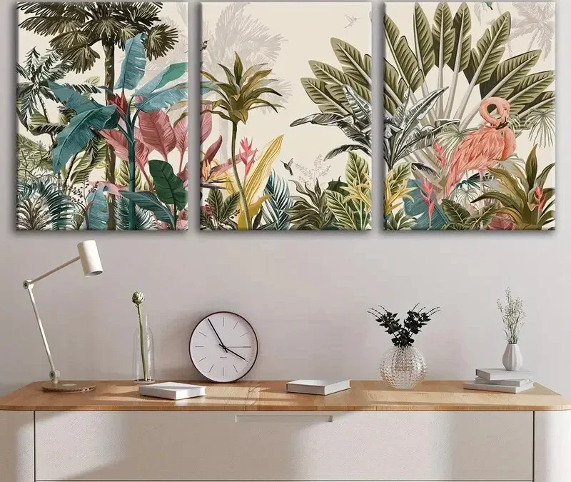 3pcs Beautiful Forest Flowers And Birds Blue Red Wall Art Set Canvas Framed 40x60cm – High Quality Print 100% Australian Made Wall Canvas Ready to Hang
