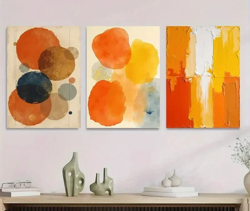 3pcs Elegant Abstract Circles & Shapes Vibrant Wall Art Set Canvas Framed 40x60cm – High Quality Print 100% Australian Made Wall Canvas Ready to Hang