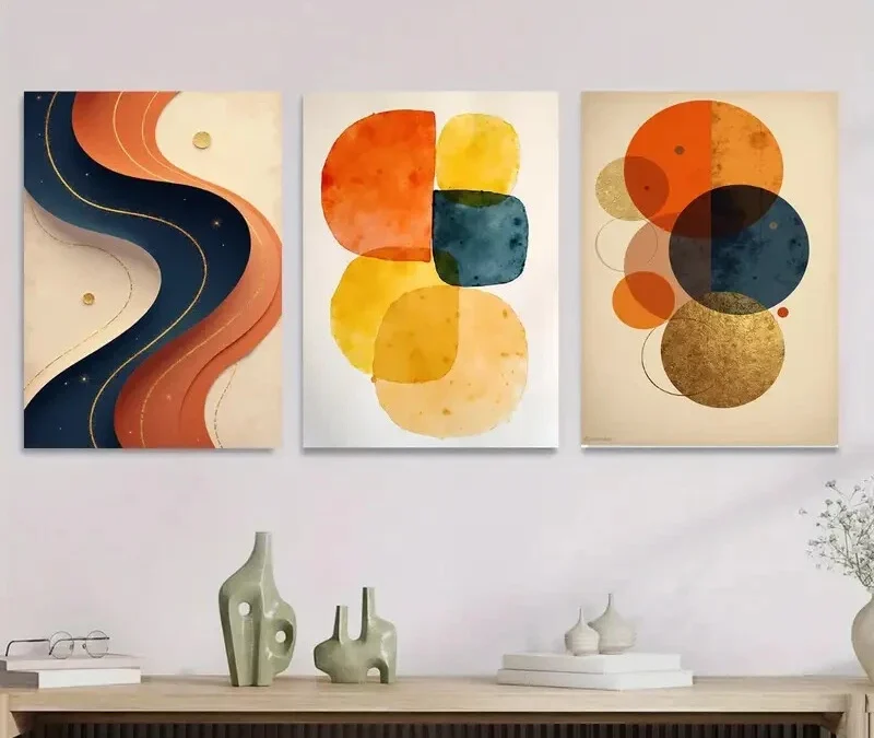 3pcs Abstract Geometric Vibrant Colorful Wall Art Set Canvas Framed 40x60cm – High Quality Print 100% Australian Made Wall Canvas Ready to Hang