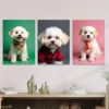 3pcs Chic & Stylish Dog Green, Gray, Pink Wall Art Set Canvas Framed 40x60cm - High Quality Print 100% Australian Made Wall Canvas Ready to Hang