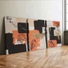3pcs Orange Abstract Modern Black Line Flower Wall Art Set Canvas Framed 40x60cm - High Quality Print 100% Australian Made Wall Canvas Ready to Hang - Image 2