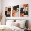 3pcs Orange Abstract Modern Black Line Flower Wall Art Set Canvas Framed 40x60cm - High Quality Print 100% Australian Made Wall Canvas Ready to Hang - Image 3