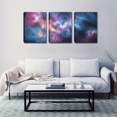 3pcs Pink Blue Yellow Flowing Smoke Abstract  Wall Art Set Canvas Framed 50x70cm - High Quality Print 100% Australian Made Wall Canvas Ready to Hang