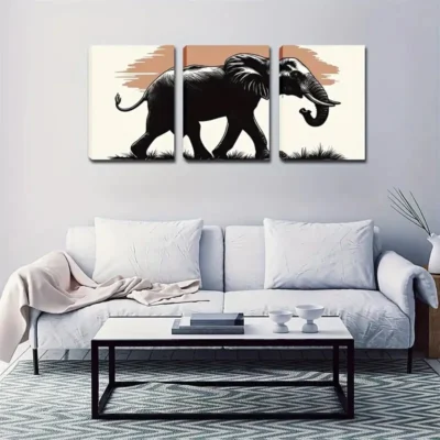 3pcs Black Elephant Figurative Wall Art Set Canvas Framed 50x70cm - High Quality Print 100% Australian Made Wall Canvas Ready to Hang