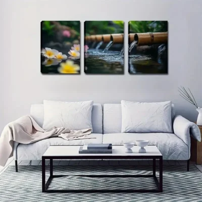 3pcs Quiet Natural Scene Elegant Style Wall Art Set Canvas Framed 50x70cm - High Quality Print 100% Australian Made Wall Canvas Ready to Hang