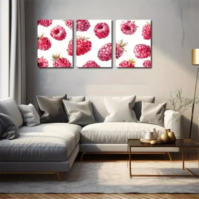 3pcs Raspberry Watercolor Style Wall Art Set Canvas Framed 50x70cm - High Quality Print 100% Australian Made Wall Canvas Ready to Hang