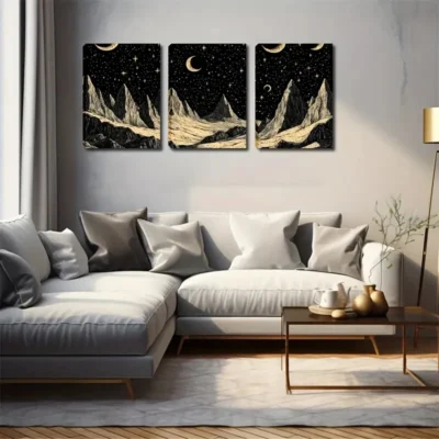 3pcs The Moon On The Sky Art Style Wall Art Set Canvas Framed 50x70cm - High Quality Print 100% Australian Made Wall Canvas Ready to Hang