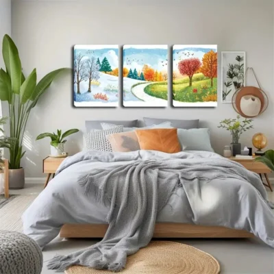 3pcs Trees Covered with Snow In A Refreshing Wall Art Set Canvas Framed 50x70cm - High Quality Print 100% Australian Made Wall Canvas Ready to Hang