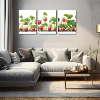 3pcs Growing Strawberries In Vivid Style Wall Art Set Canvas Framed 50x70cm - High Quality Print 100% Australian Made Wall Canvas Ready to Hang