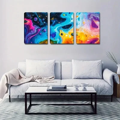 3pcs Flowing Paint Bubble Natural Color Style Wall Art Set Canvas Framed 40x60cm - High Quality Print 100% Australian Made Wall Canvas Ready to Hang