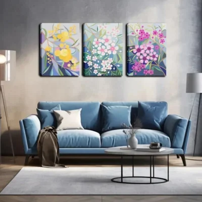 3pcs The Blooming Flowers Wall Art Set Canvas Framed 40x60cm - High Quality Print 100% Australian Made Wall Canvas Ready to Hang