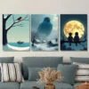 3pcs Winter Scene Blue Bird, And Moonlit Snow Wall Art Set Canvas Framed 40x60cm - High Quality Print 100% Australian Made Wall Canvas Ready to Hang - Image 2