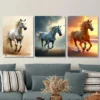 3pcs Horses Modern Pictures Blue Running Wall Art Set Canvas Framed 40x60cm - High Quality Print 100% Australian Made Wall Canvas Ready to Hang - Image 2