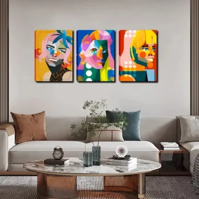 3pcs Vibrant Colorful Female Figures Wall Art Set Canvas Framed 40x60cm - High Quality Print 100% Australian Made Wall Canvas Ready to Hang