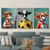 3pcs Colorful Cow Modern Farmhouse Animal Wall Art Set Canvas Framed 40x60cm - High Quality Print 100% Australian Made Wall Canvas Ready to Hang - Image 2