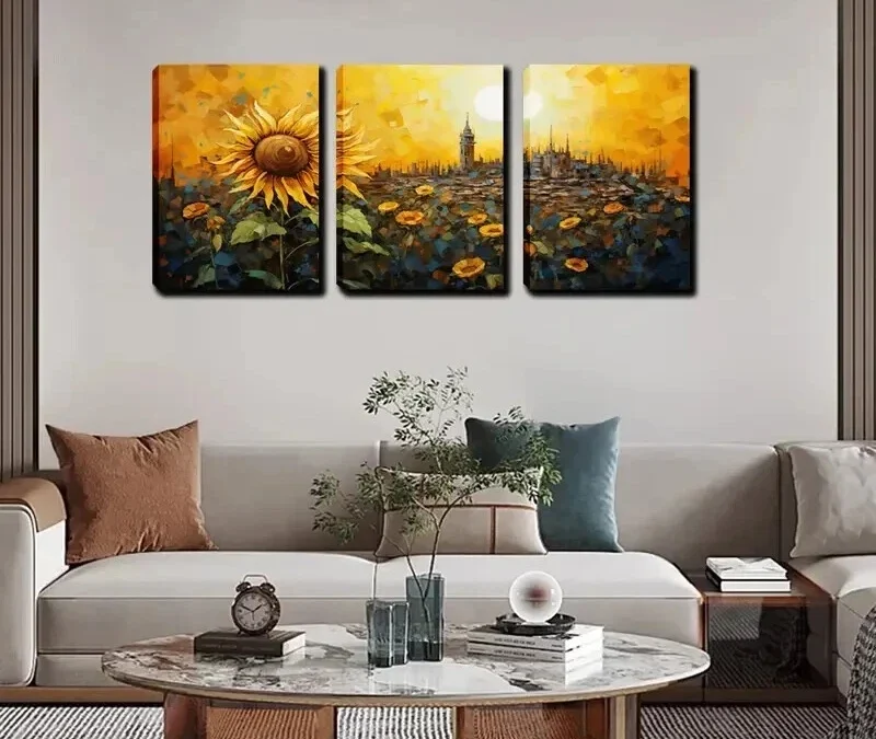 3pcs Bunch Of Sunflowers Wall Art Set Canvas Framed 40x60cm – High Quality Print 100% Australian Made Wall Canvas Ready to Hang