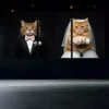 3pcs Two Cats Wearing Wedding Dresses Wall Art Set Canvas Framed 50x70cm - High Quality Print 100% Australian Made Wall Canvas Ready to Hang - Image 2