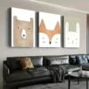 3pcs Artistic Modern Simple Cute Animals Face Wall Art Set Canvas Framed 50x70cm - High Quality Print 100% Australian Made Wall Canvas Ready to Hang - Image 2