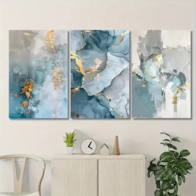 3pcs Abstract Canvas Art with Golden Wall Art Set Canvas Framed50x70cm  - High Quality Print 100% Australian Made Wall Canvas Ready to Hang