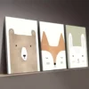 3pcs Artistic Modern Simple Cute Animals Face Wall Art Set Canvas Framed 50x70cm - High Quality Print 100% Australian Made Wall Canvas Ready to Hang