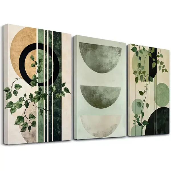 3pcs Abstract Shapes Water Color Painting In Shades Of Green Canvas Framed 50x70cm- High Quality Print 100% Australian Made Wall Canvas Ready to Hang